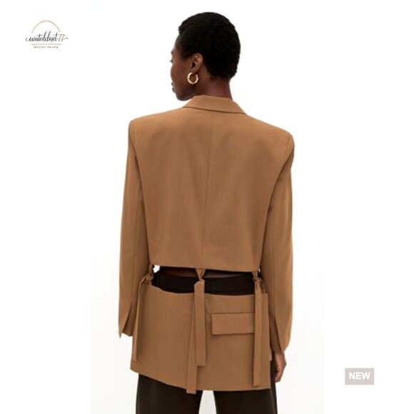 Cutout Blazer with Tie Closure, Mid-Weight Suiting Fabric, Long Sleeve - Picture 3 of 6